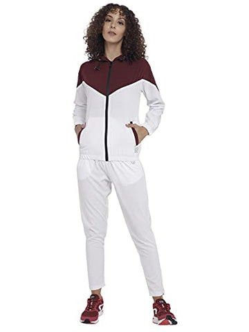 Image of CHKOKKO Women Sports Zipper Running Track suit Wine White size L