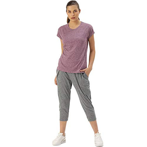 Image of Enamor Women's Solid Slim fit T-Shirt (E089_Orchid Violet Mel W/Balance M)
