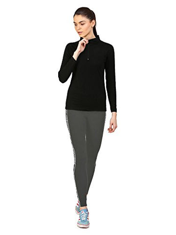 Image of Ap'pulse Women's 1/4 Zip Slimfit Raglan Sleeve Tshirt (329_Black_Small)