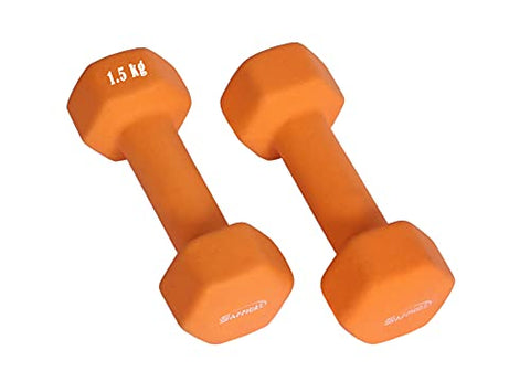 Image of SAPPHIRE Neoprene Coated Dumbbells 1.5 kg for Gym/ home PACK OF 2/Integrated Grippy Weights All-Purpose Color Coded Dumbbell Set