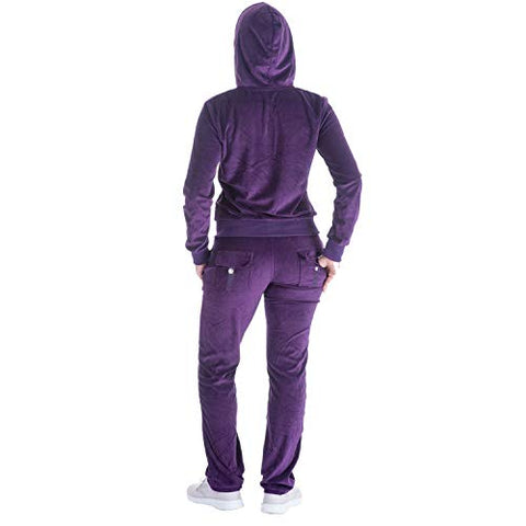 Image of LeeHanTon Women Jogging Suit Sets Plus Size Velvet Zip Up Hoodie & Sweatpant Tracksuits Purple 2XL