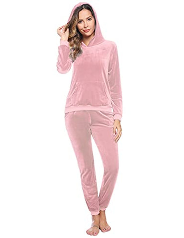 Image of Aiboria Women's Solid Velour Sweatsuit Set Hoodie and Pants Sport Suits Tracksuits (Pink,XS)