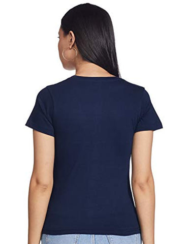 Image of T2F Women's Plain Regular fit T-Shirt (Pack of 2) (wom-solid-combo-03_Navy, Red Medium)