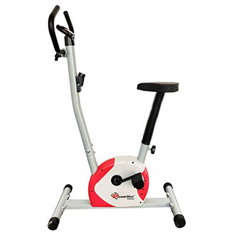 Image of PowerMax Fitness BU-200 Exercise Upright Bike with Anti-Skid Pedals, Adjustable Foot Strap and Vertical Seat Adjustment for Home Gym, (Model: BU-200-AL143), White