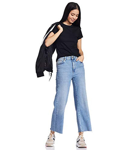 Image of T2F Women's Plain Regular fit T-Shirt (wom-solid-01_Black Small)