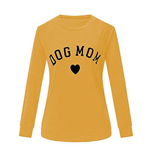 Heymiss Womens Tops Dog Mom Shirt Long Sleeve O Neck Letter Print Sweatshirts Orange S