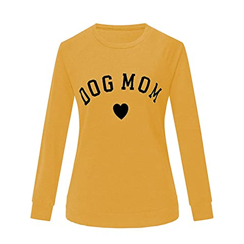 Image of Heymiss Womens Tops Dog Mom Shirt Long Sleeve O Neck Letter Print Sweatshirts Orange S