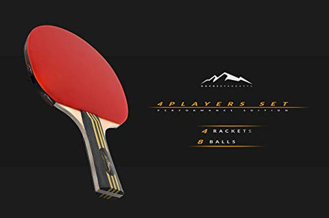 Image of Ping Pong Paddle Set of 4 - Table Tennis Racket for Indoor and Outdoor - Portable Ping Pong Paddles and Balls - Professional Rackets for Table Top Tennis - Ping Pong Accessories for All Levels