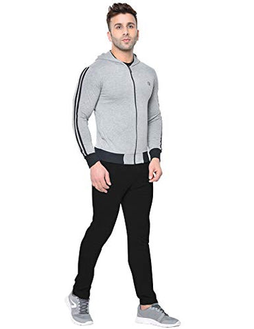 Image of CHKOKKO Men Cotton Fullsleeve Track suit lightgrey black size S