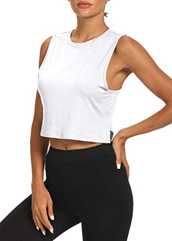 Image of Bestisun Workout Gym Tops Yoga Athletic Shirts Exercise Clothes Running Gym Activewear Racerback Tank Tops for Sports Women White XS