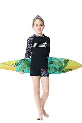 Image of KID1234 Swimsuits for Girls - Long Sleeve Girls Swimsuits, Two Piece Swimsuits for Girls 5-12 Years (14) Black