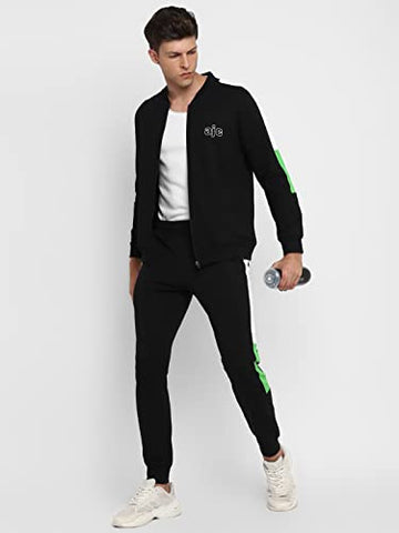 Image of Alan Jones Clothing Men's Cotton Athletic Gym Running Sports Track Suit (TSUIT21-P01_Black_L)