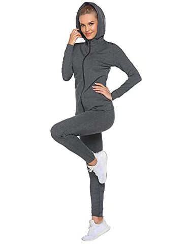 Image of HOTLOOX Activewear Jacket Womens Sportswear Tracksuit Full Zip Running Jogging Athletic Sports Jacket and Pants Set for Ladies (Grey,M)