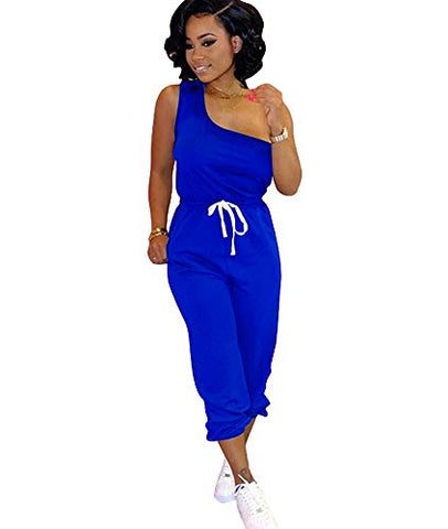 Image of Womens Pajama Sets Summer Outfits 2 Piece Sport Wear Tops with Drawstring Pants Loungewear Jumpsuit Blue