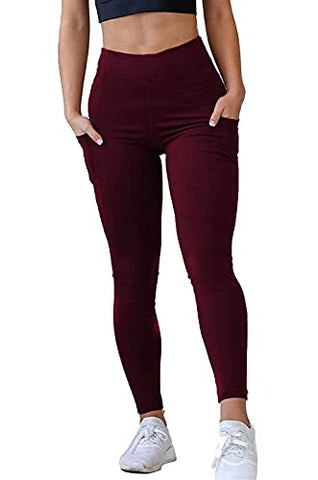 Image of MONKDEER Side Pocket Gym wear Leggings Ankle Length Workout Pants with Phone Pockets | Stretchable Tights | Mid Waist Sports Fitness Yoga Track Pants for Girls & Women(WT-08MAROON36)