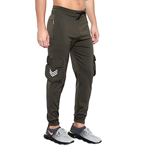 Image of BLUE STAR SHARK Men's Lycra Stretchable Regular Fit Stylish Cargo Style Joggers Track Pant Lower Pyjama Olive