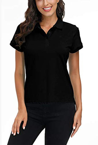 Image of MoFiz Women's Short Sleeve Shirts Golf Shirts Polo Shirt Sport T-Shirt Athletic Tees XS Black
