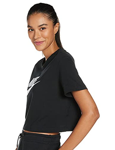 Image of Nike Womens NSW Tee Essential Crop Icon T-Shirts BV6175-010 Size XS Black/White