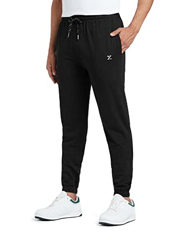 Image of XYXX Athleisure Men's Cotton Modal Joggers | Moisture Absorbent, Comfortable Stretch Loungewear | Tailored Relaxed Fit Solid Ace Joggers with Zipper Pocket | Pack of 1 (Black, Large)