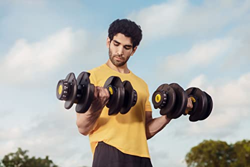 The Cube Club PowerBells | 2 x Adjustable Dumbbells for Men & Women for Fitness and Home Workout (2.5kg to 24kg) | Alloy Steel & Plastic | Black