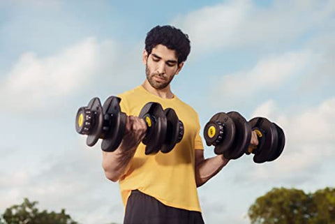 Image of The Cube Club PowerBells | 2 x Adjustable Dumbbells for Men & Women for Fitness and Home Workout (2.5kg to 24kg) | Alloy Steel & Plastic | Black