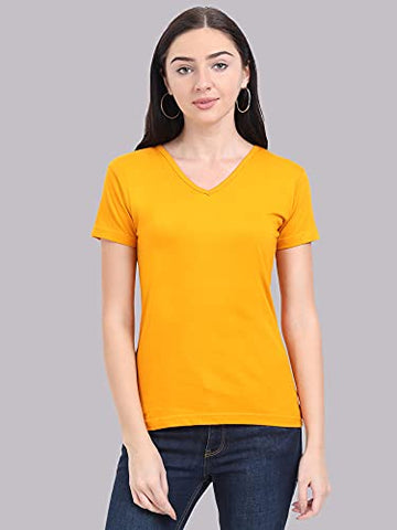 Image of FLEXIMAA Women's Cotton V Neck Plain Half Sleeve T-Shirt