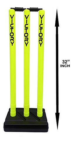 Image of VICTORY India Best Cricket Plastic Stumps Set # 3 Wicket Set, 1 Stand, 2 Bails (Floro)