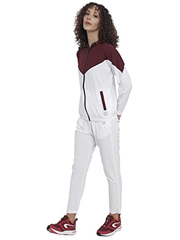 Image of CHKOKKO Women Sports Zipper Running Track suit Wine White size L