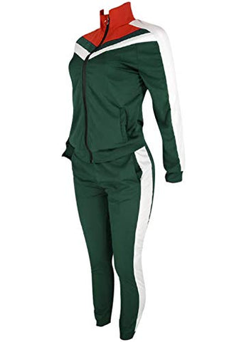 Image of VNVNE Womens Color Block Tracksuit 2 Piece Outfits, Casual Long Sleeve Full Zip Jacket and Pants Sport Set Sweatsuits (Green, S)