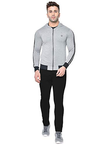 Image of CHKOKKO Men Cotton Fullsleeve Track suit lightgrey black size S