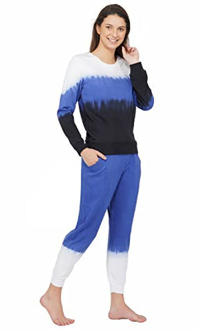 Image of Artemis Women's Tie & Dye Jogger Set-Full Sleeves Jogger Set -Winterwear for Womens & Girls(White & Blue)