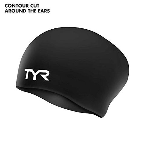 Image of TYR Long Hair Wrinkle Free Silicone Swim Cap (Black)