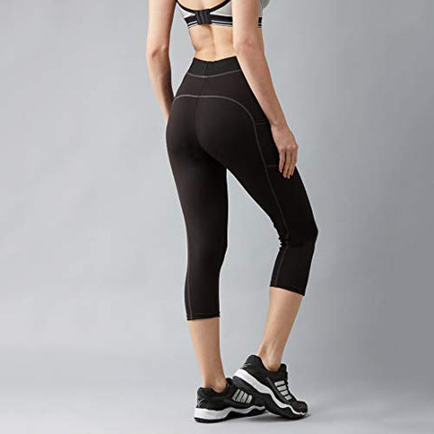 Image of BLINKIN Yoga Gym Workout and Active Sports Fitness Activewear 3/4th Skinny Fit Capri Tights for Women|Girls with Side Pockets(015,Black with Grey Contrast Thread,Size_L)
