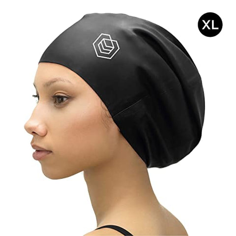 Image of SOUL CAP XL – Extra Large Swimming Cap/Shower Cap | Designed Long Hair, Dreadlocks, Weaves, Hair Extensions, Braids, Curls & Afros | Women & Men Silicone (Black)