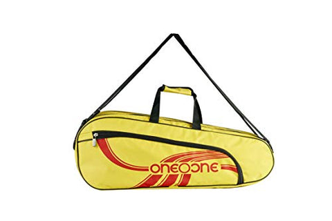 Image of One O One - Lines Lite Collection Double Compartment Yellow + Red Racket KitBag (Badminton/Tennis/Squash)