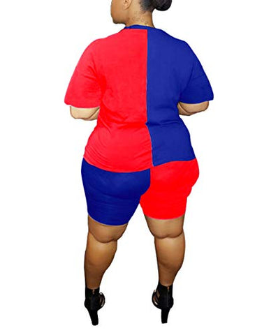 Image of Women Plus Size 2 Piece Sports Outfits Shorts Set - Sexy Tracksuit Shirt Bodycon Pants Joggers Sportswear Clubwear Red 5XL