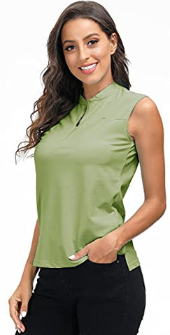 Image of MoFiz Women's Tennis Shirt Sleeveless Golf Polo Shirt Sport Active T-Shirt Athletic Tee, Avocado Green, X-Large