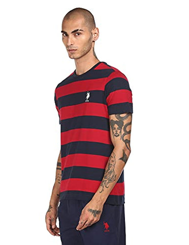 Image of US Polo Association Men's Striped Regular T-Shirt (I686010PLS_Red/Navy XXL)