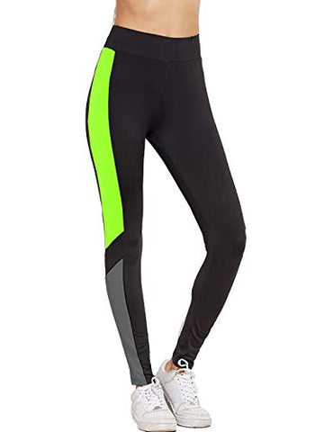 Image of Neu Look Gym wear Leggings Ankle Length Workout Tights / Stretchable Sports Leggings / High Waist Sports Fitness Yoga Track Pants for Girls & Women ( Neon Green, Size - L )