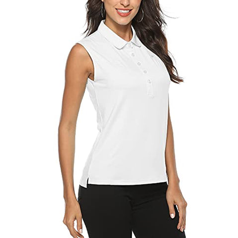 Image of AIRIKE Golf Polo Shirts for Women Sleeveless Summer Sports Athletic Fashionable Workwear-Quick Dry Womens Tank Tops (White, Small)