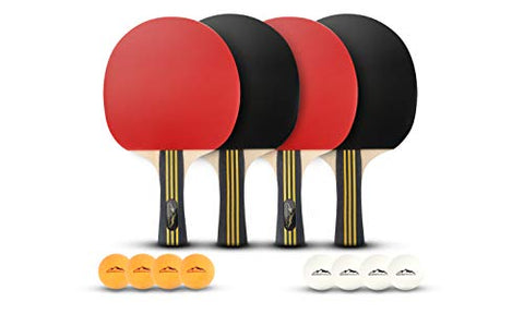Image of Ping Pong Paddle Set of 4 - Table Tennis Racket for Indoor and Outdoor - Portable Ping Pong Paddles and Balls - Professional Rackets for Table Top Tennis - Ping Pong Accessories for All Levels