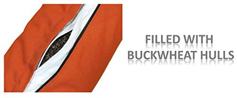 Image of NutriBuck™ Buckwheat Hull Neck Roll Bolster Support Pillow 20" x 3.5" | with Removable/Washable Cotton Cover | Reduces Stress on Spine, Neck Pain | Effective Support for Side and Back Sleepers | (Orange)
