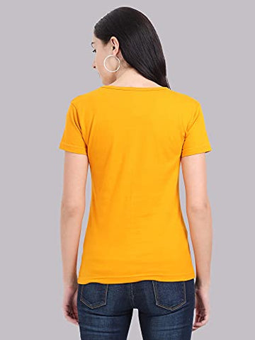 Image of FLEXIMAA Women's Cotton V Neck Plain Half Sleeve T-Shirt