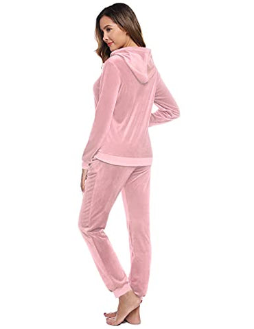 Image of Aiboria Women's Solid Velour Sweatsuit Set Hoodie and Pants Sport Suits Tracksuits (Pink,XS)