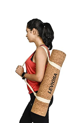 Image of LEVIOSA Cork Yoga Mat with Carry Strap (5mm, Brown)