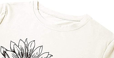Image of Chulianyouhuo Sunflower Graphic Shirt for Women Cute Flower Short Sleeve Casual Tee Tops Beige