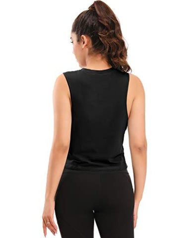 Image of Muzniuer Womens Workout Crop Tops Sports Running Yoga Activewear High Neck Crop Tops Gym Apparel Athletic Muscle Tank Sleeveless Workout Shirts Cropped Tee Black-1 M