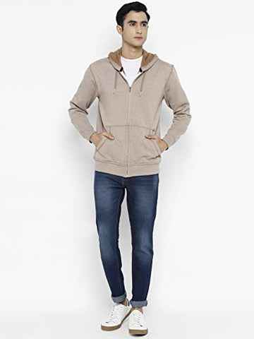 Image of Alan Jones Clothing Men's Poly Cotton Hooded Neck Sweat shirt (SS-401-BISCUIT-S_Brown, Biscuit_S)