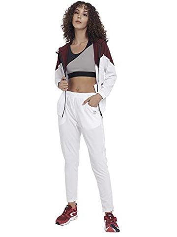 Image of CHKOKKO Women Sports Zipper Running Track suit Wine White size L