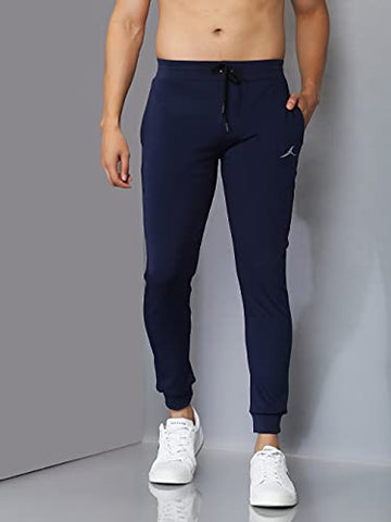 Image of Kraasa Joggers Gym Pants for Men | Slim Fit Athletic Track Pants |Casual Running Workout Pants with Pockets | 4 Way Lycra Trackpants Navy Size L